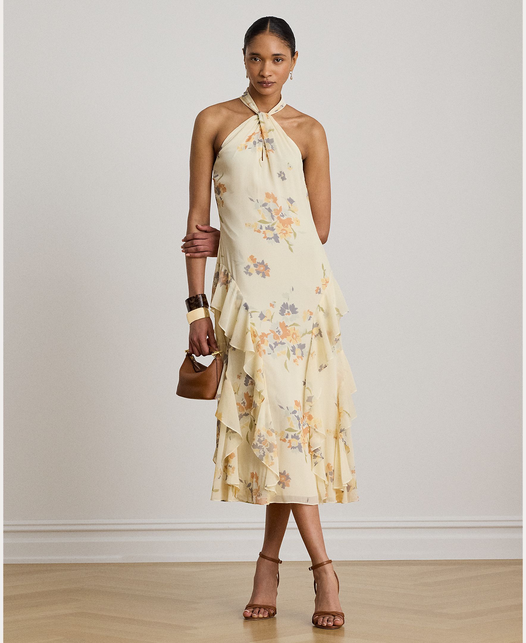 Imagem 0 de Vestido Midi Estampado com Gola Halter