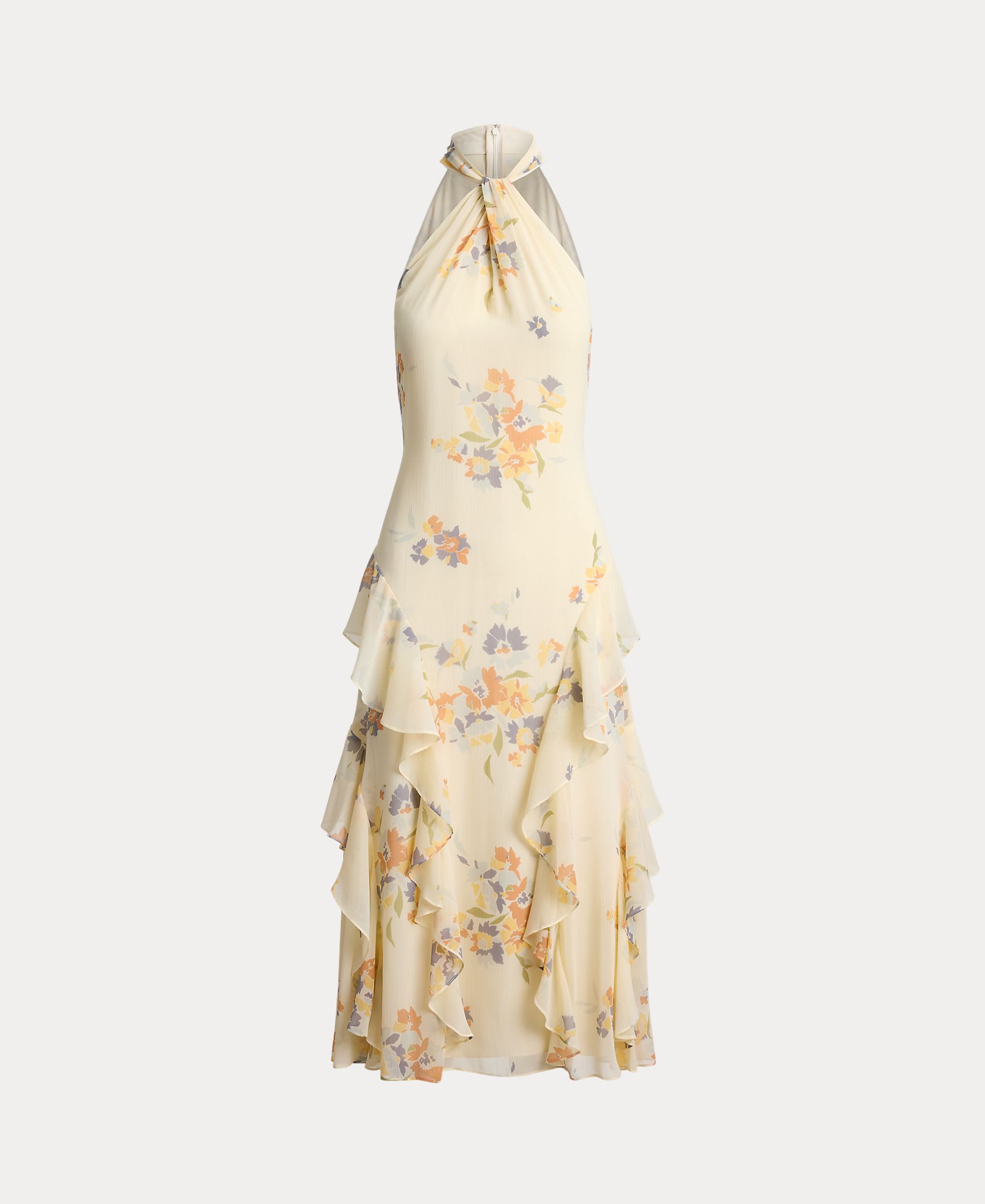 Vestido Midi Estampado com Gola Halter Creme-6
