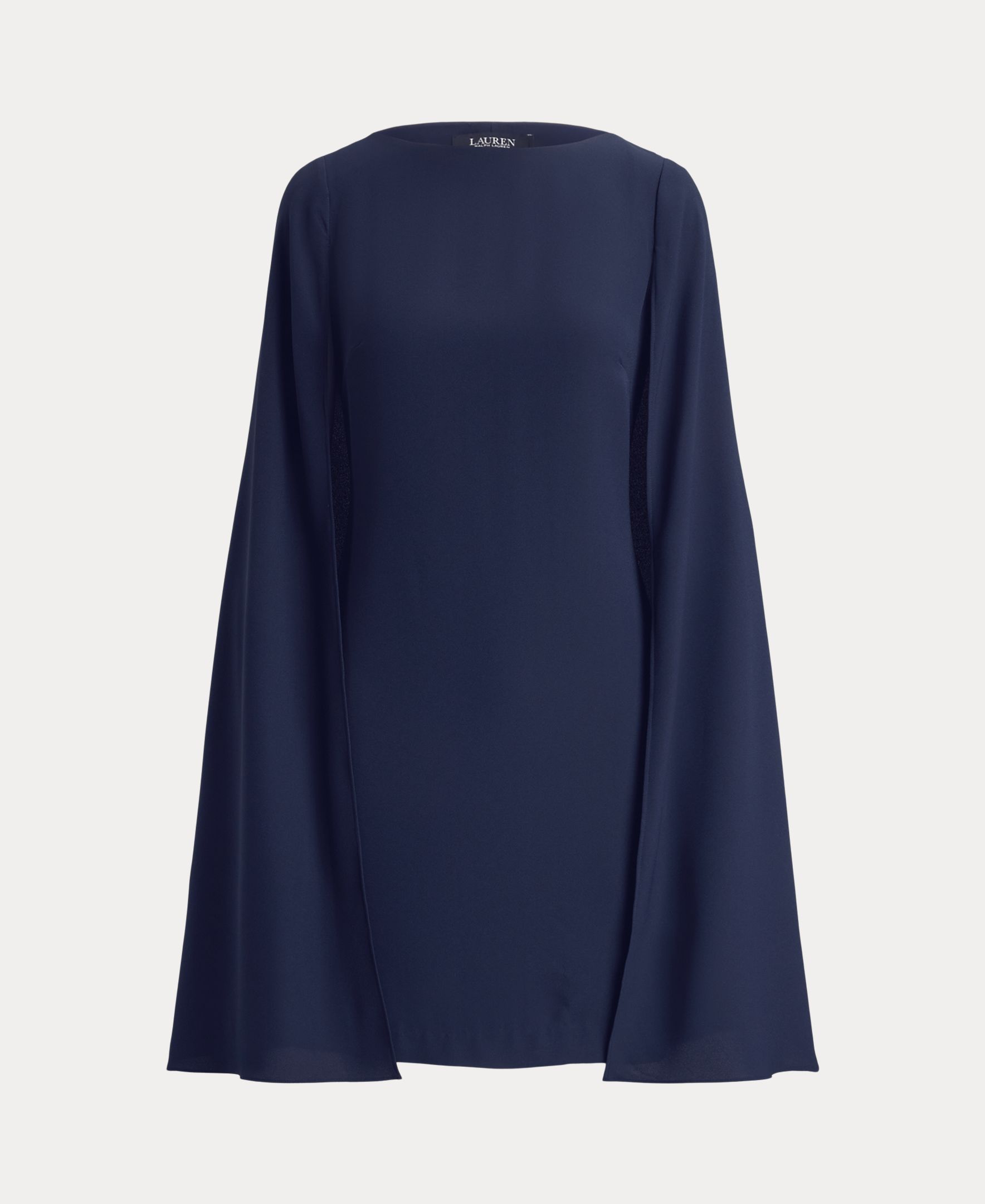 Vestido Curto de Cocktail em Georgette com Capa Azul-marinho-6