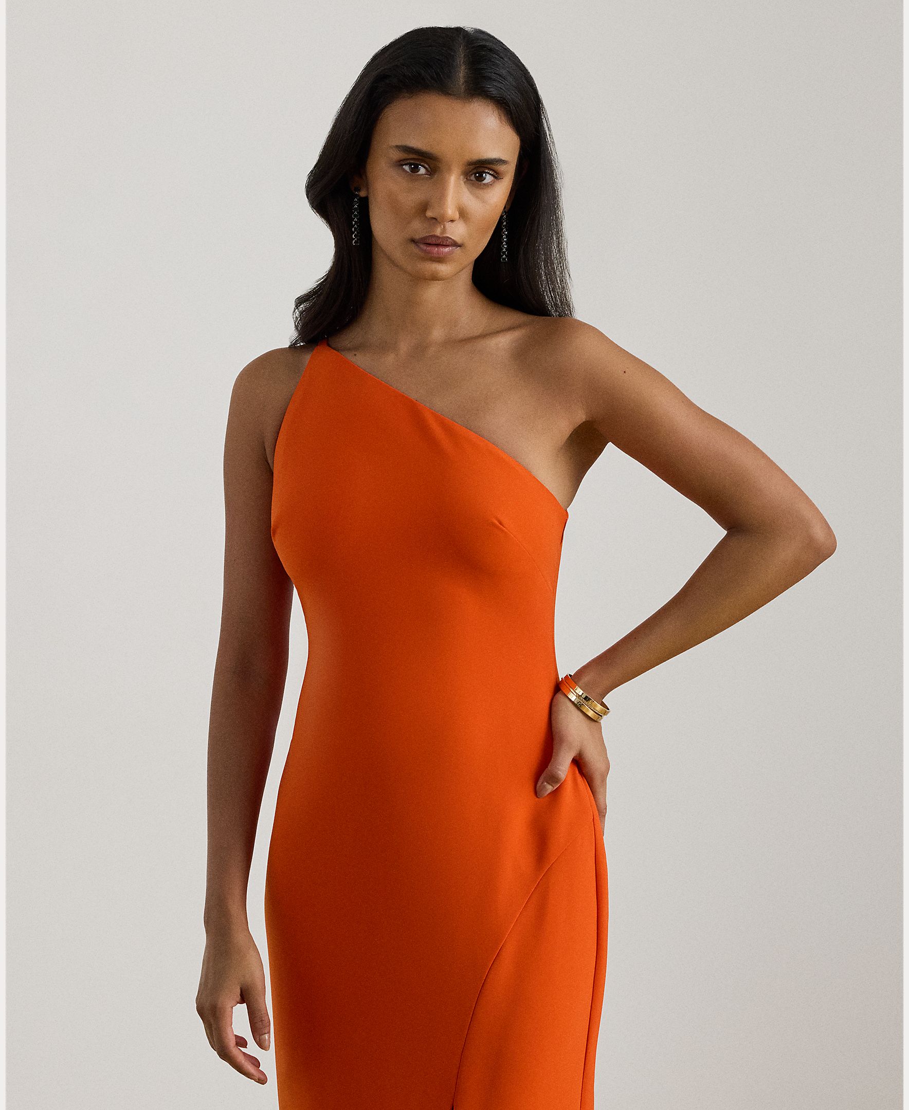 Vestido comprido assimétrico Laranja-4