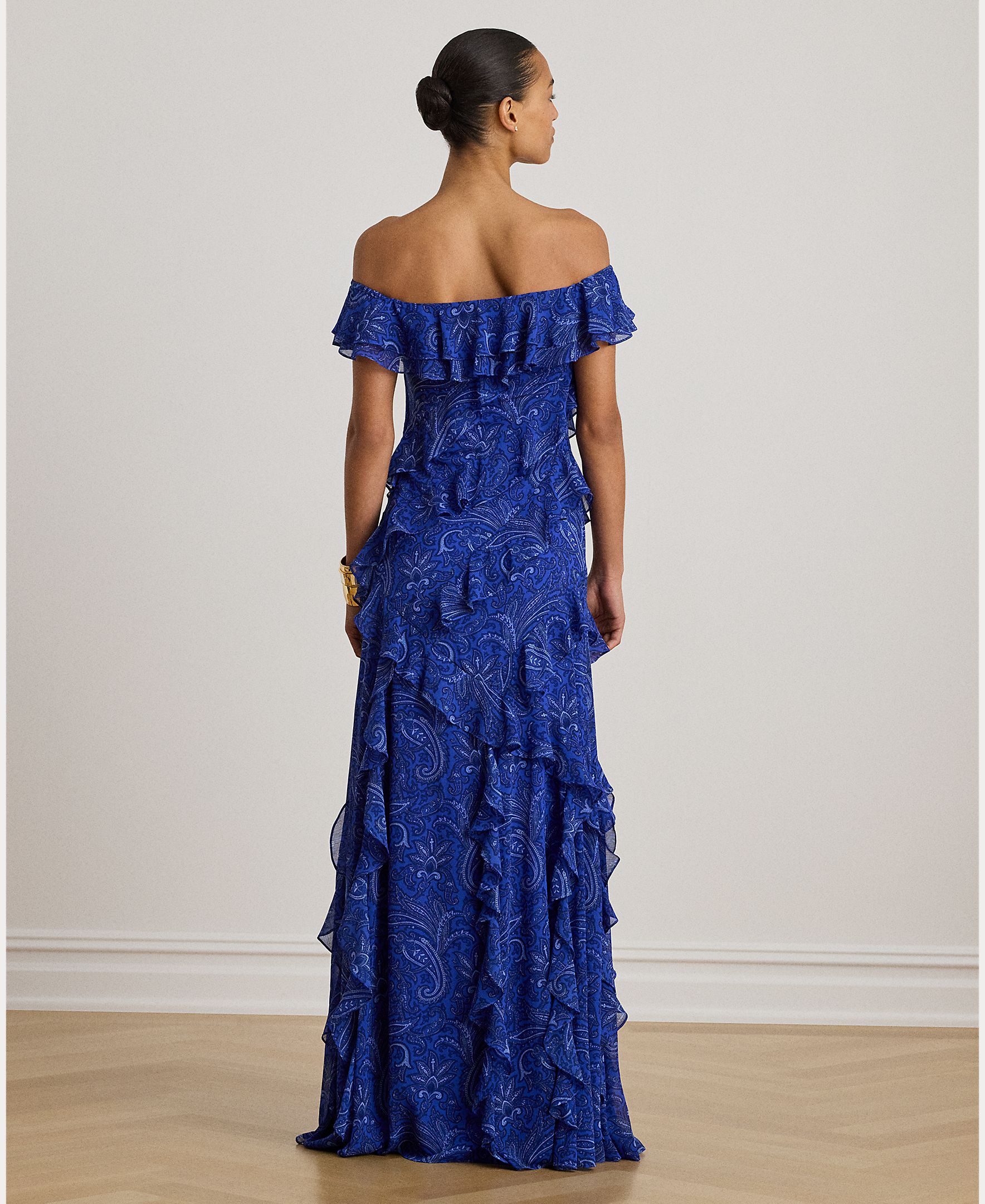 Vestido comprido com folhos Denim-2