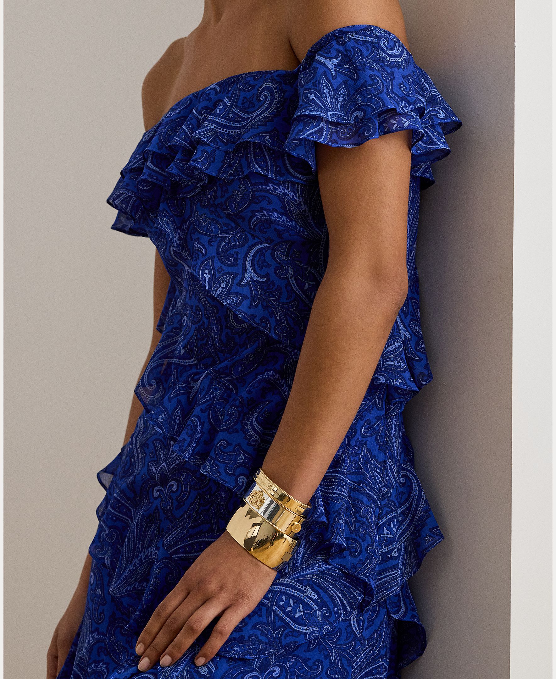 Vestido comprido com folhos Denim-3