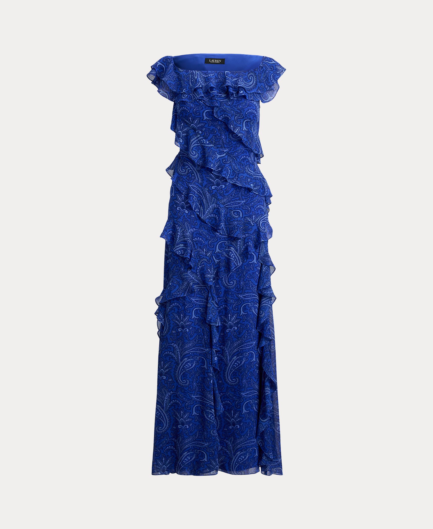 Vestido comprido com folhos Denim-5