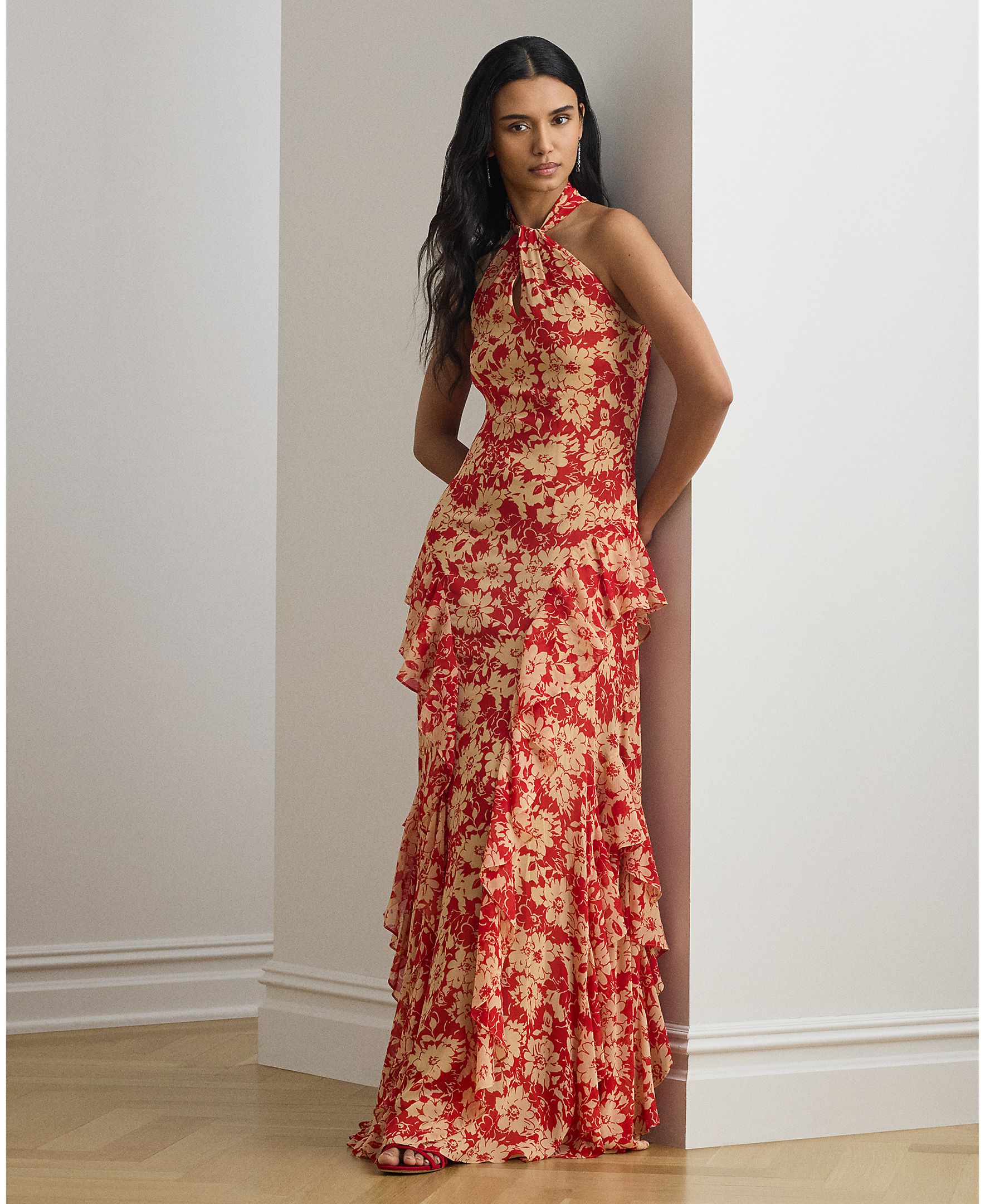 Lauren Ralph Lauren - Vestido largo estampado con cuello halter.