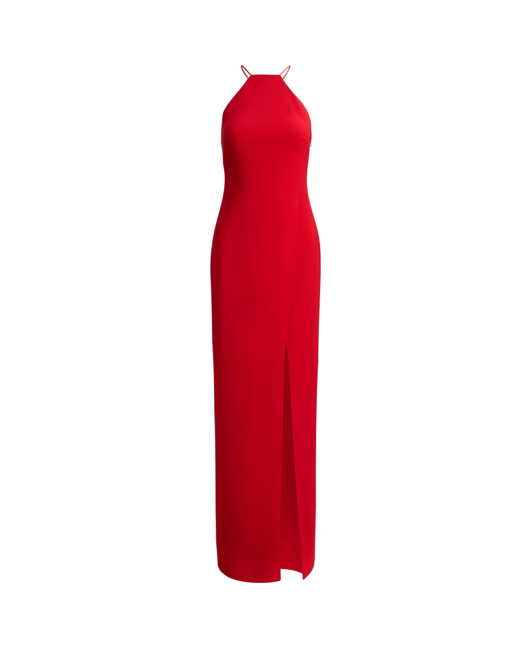Vestido Comprido com Gola Halter e Abertura Lateral Vermelho-5