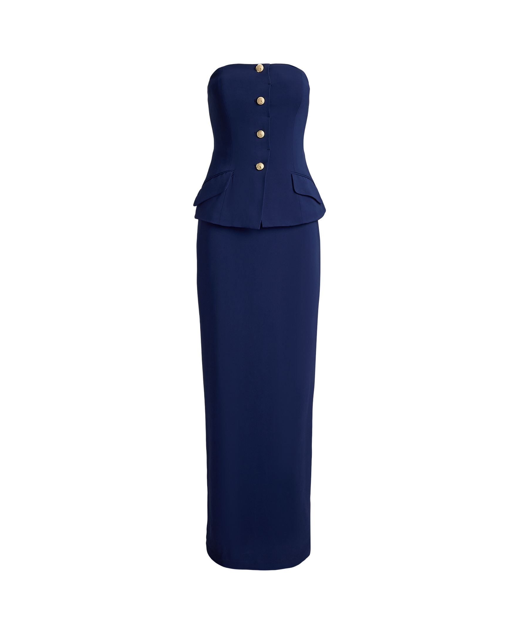 Vestido Comprido com Peplum Azul-marinho-5