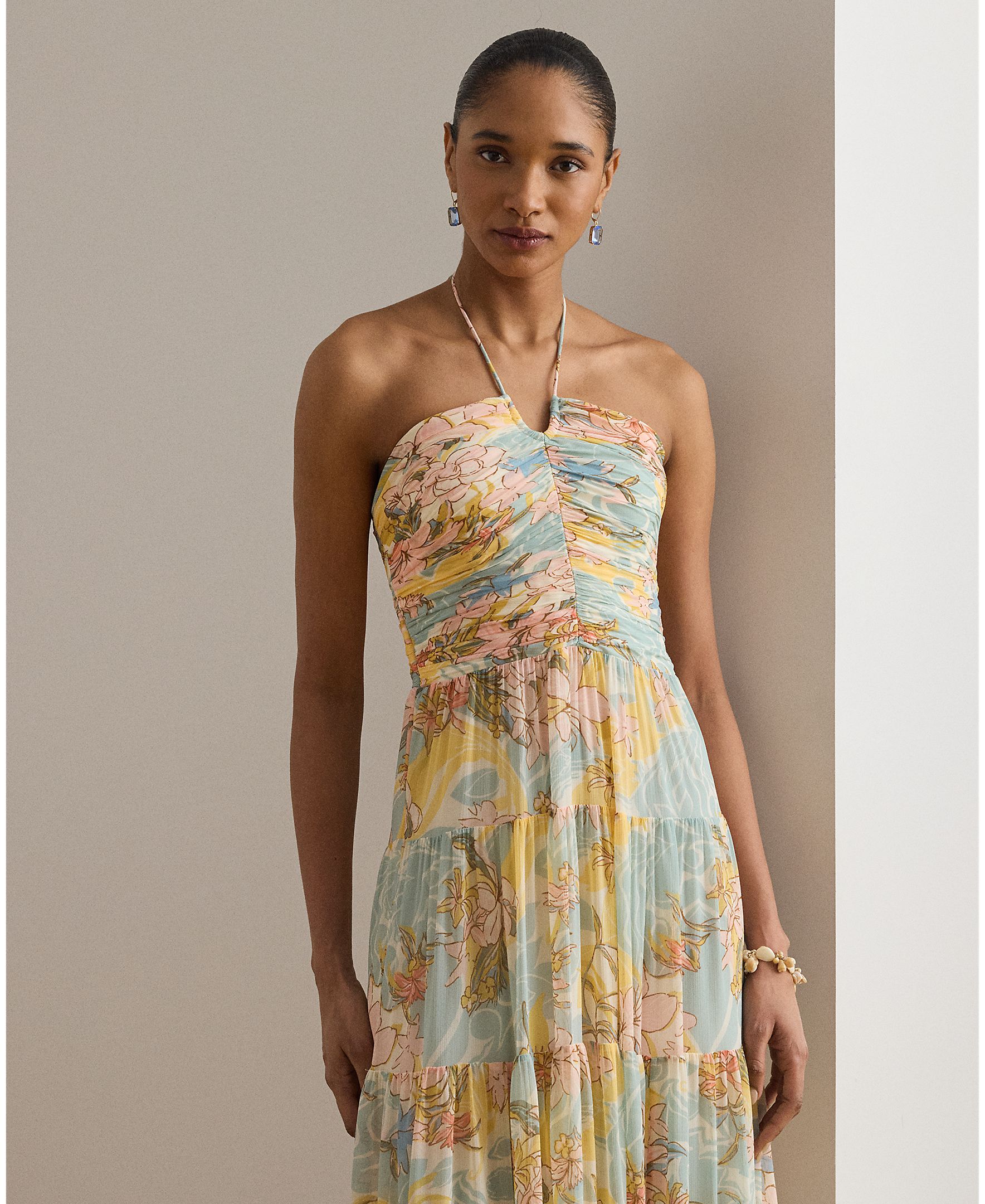 Vestido Comprido com Decote Caicai e Estampado Multicolor-3