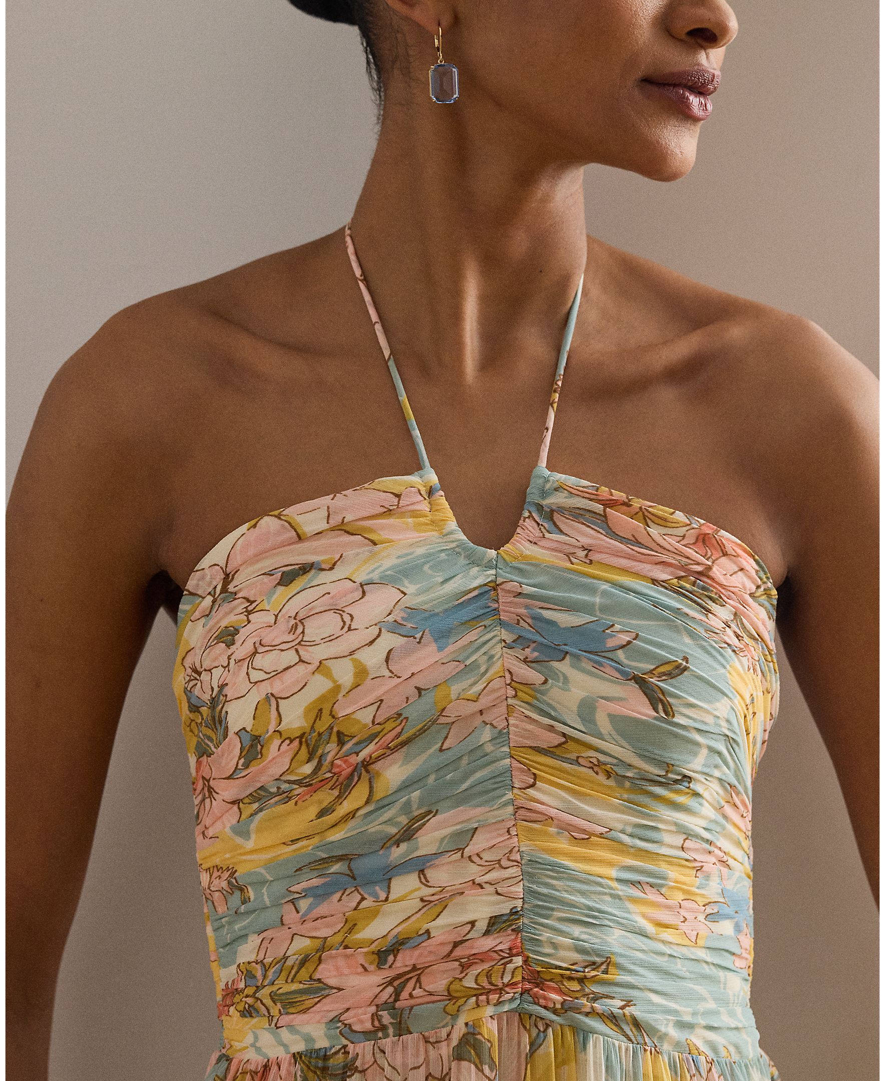 Vestido Comprido com Decote Caicai e Estampado Multicolor-4