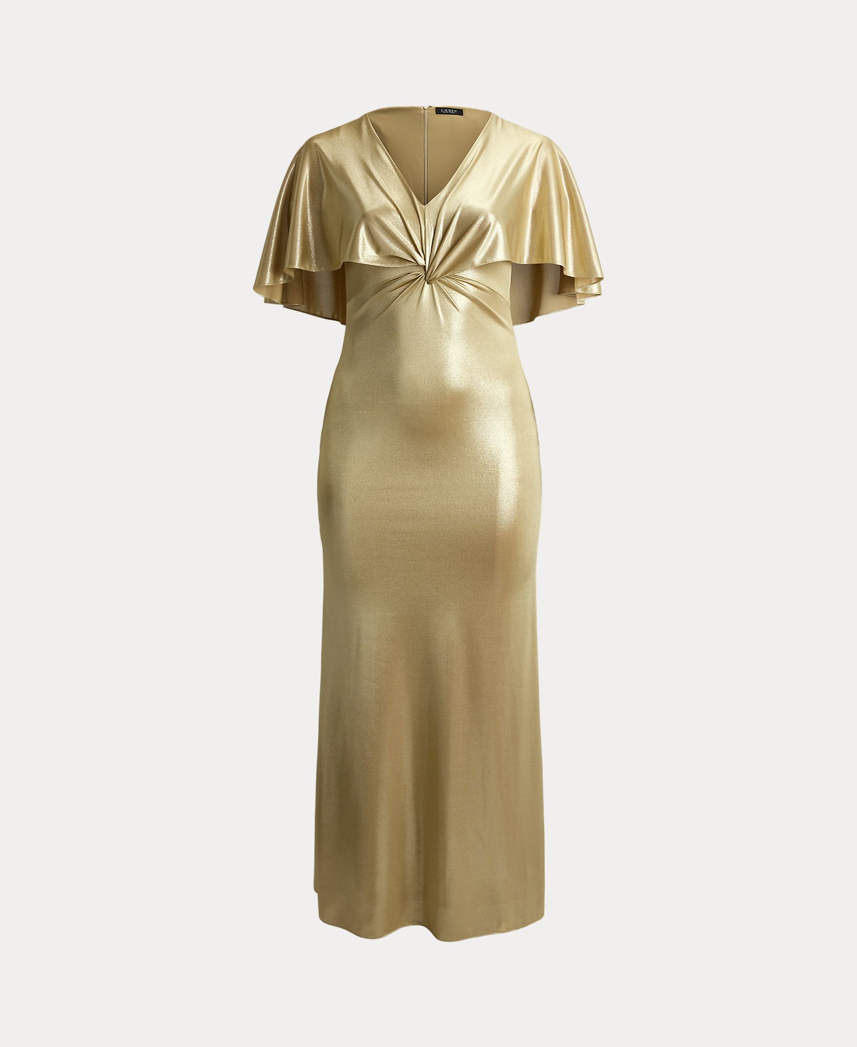 Vestido Comprido Metalizado com Capa Ouro-6
