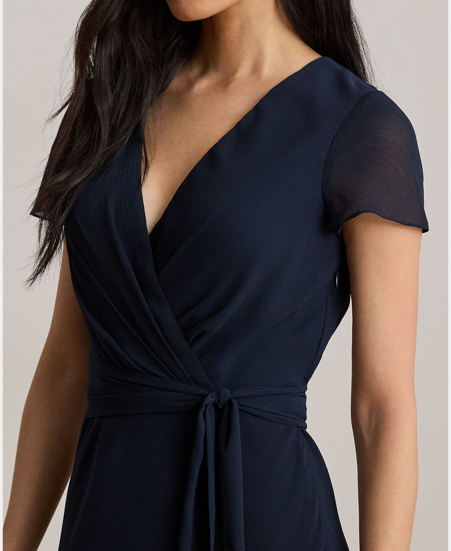 Vestido Comprido com Decote Cruzado e Laçada Lateral Azul-marinho-5