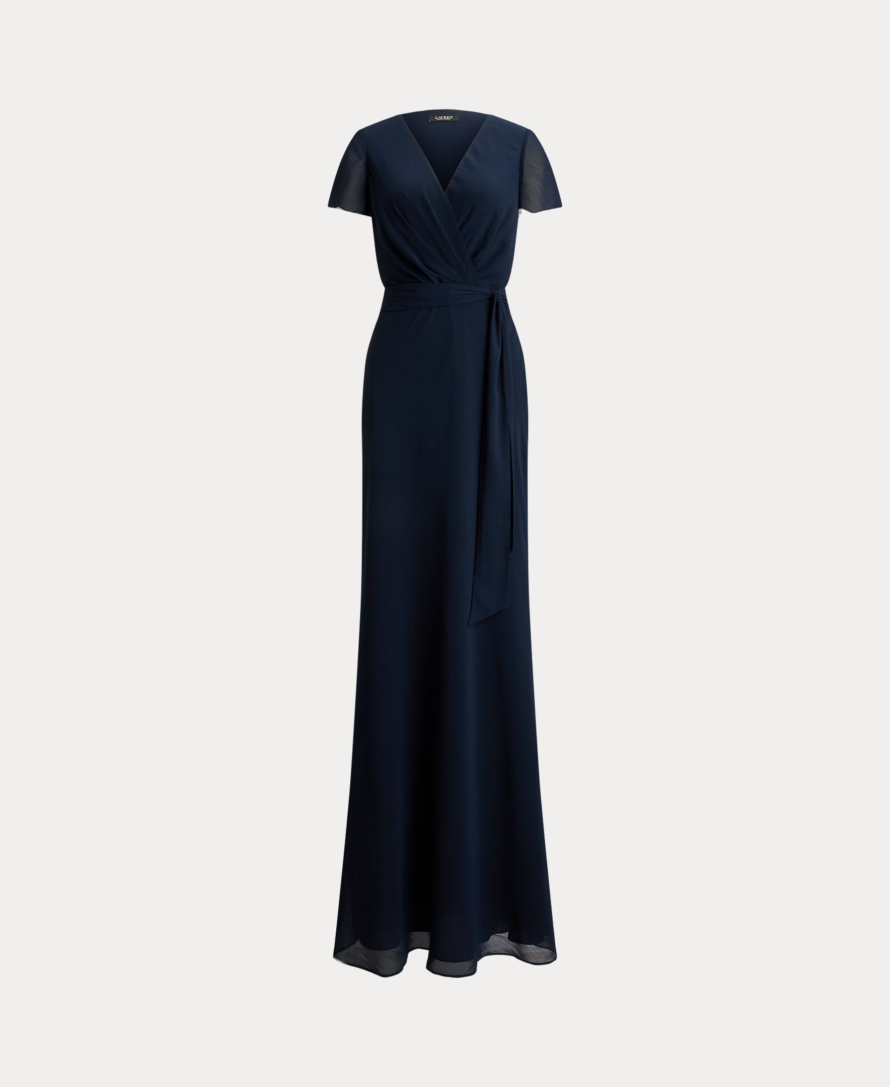 Vestido Comprido com Decote Cruzado e Laçada Lateral Azul-marinho-6