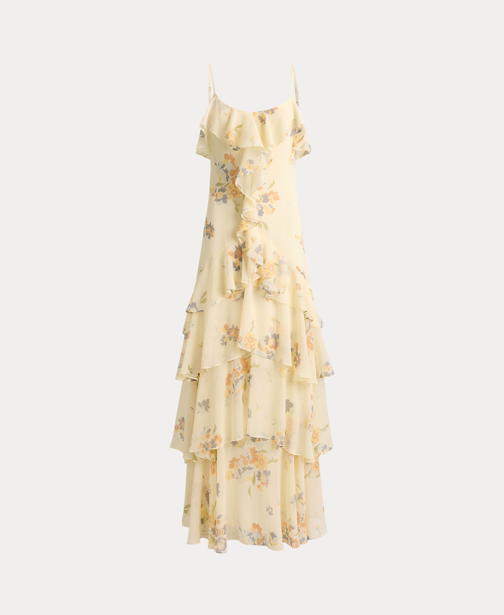 Vestido Comprido de Folhos com Estampado Floral Creme-6