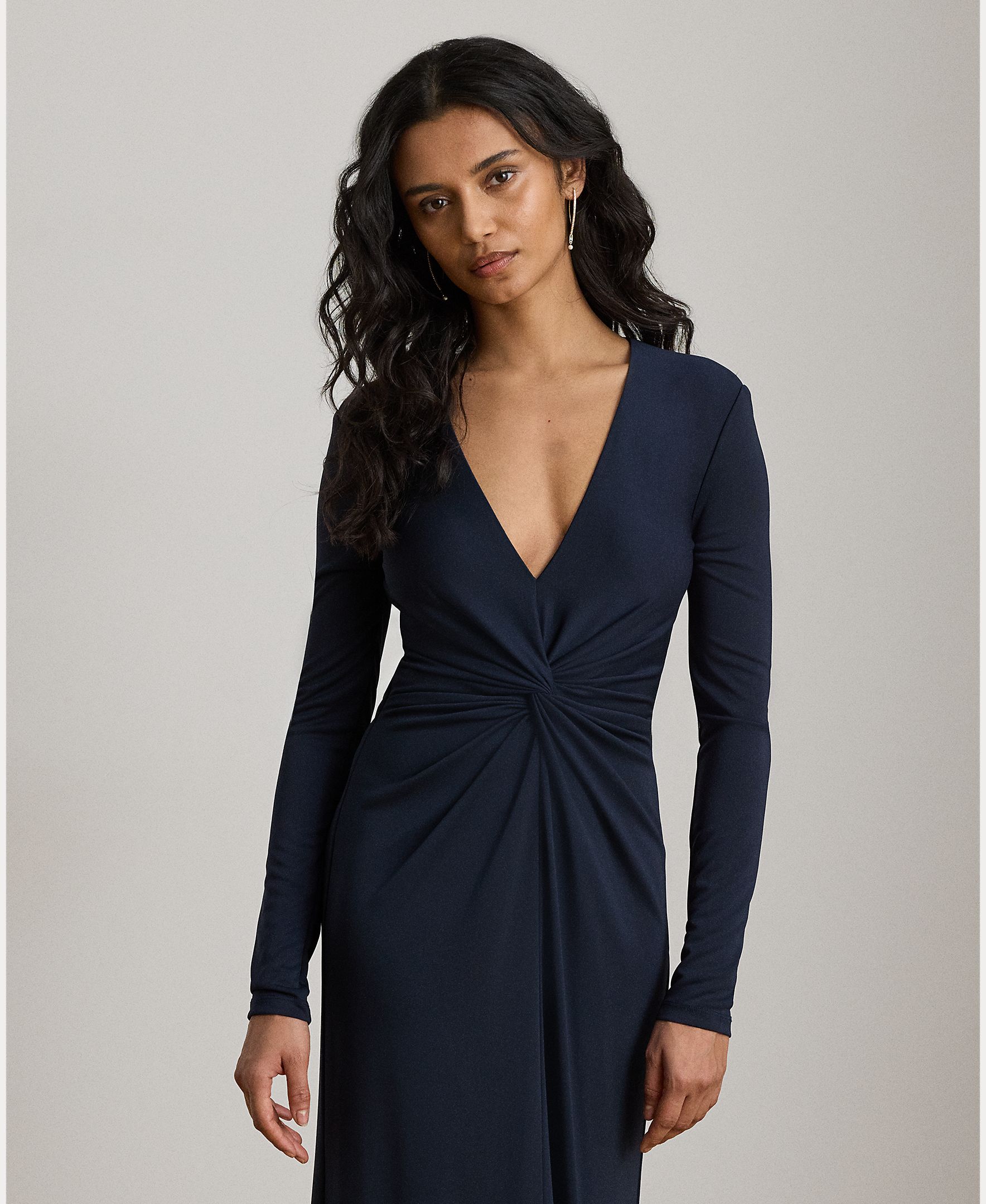Vestido Comprido com Nó na Cintura Azul-marinho-3