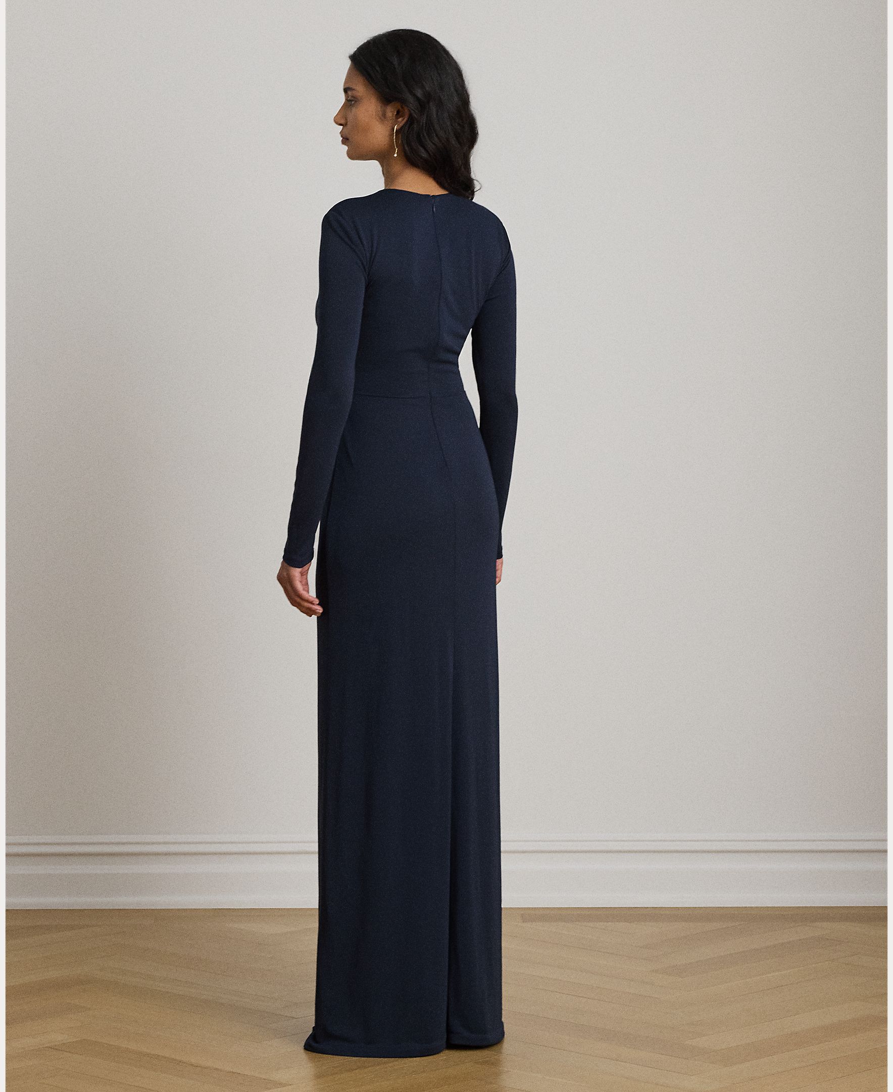 Vestido Comprido com Nó na Cintura Azul-marinho-4