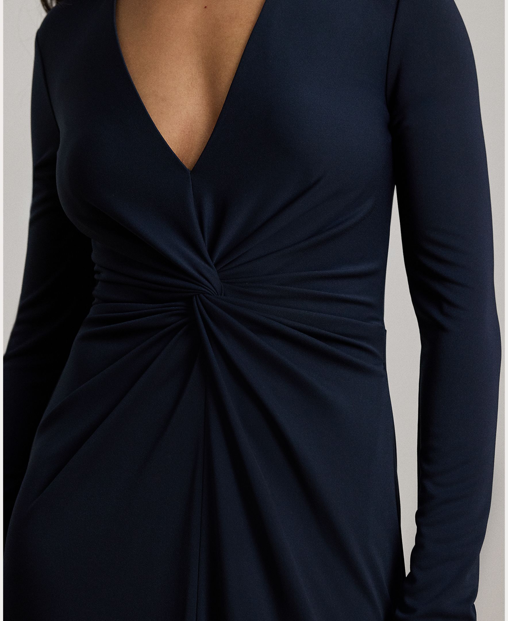 Vestido Comprido com Nó na Cintura Azul-marinho-5