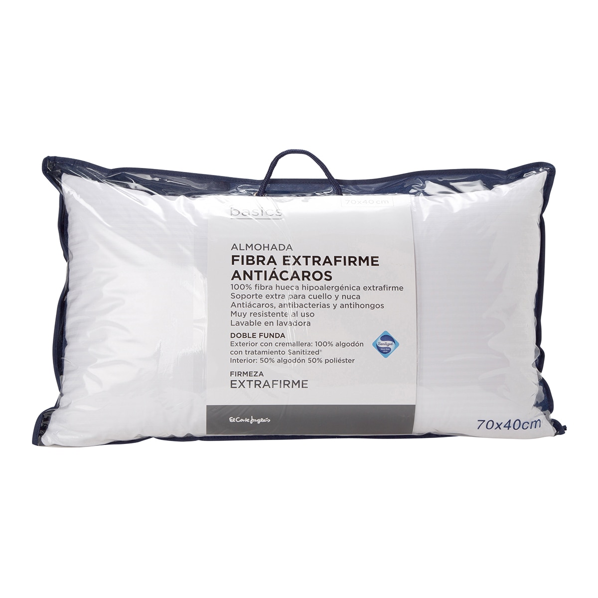 Almohada Fibra Extrafirme Antiácaros Basics El Corte Inglés Blanco-3