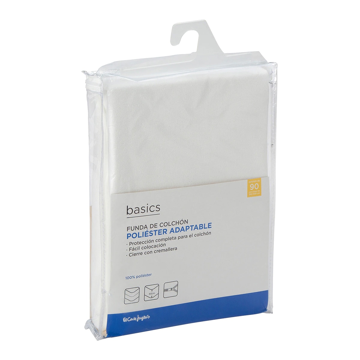 Funda de colchón Poliéster Adaptable Basics El Corte Inglés - Blanco Cama 150 x 190/200 cm Blanco-3