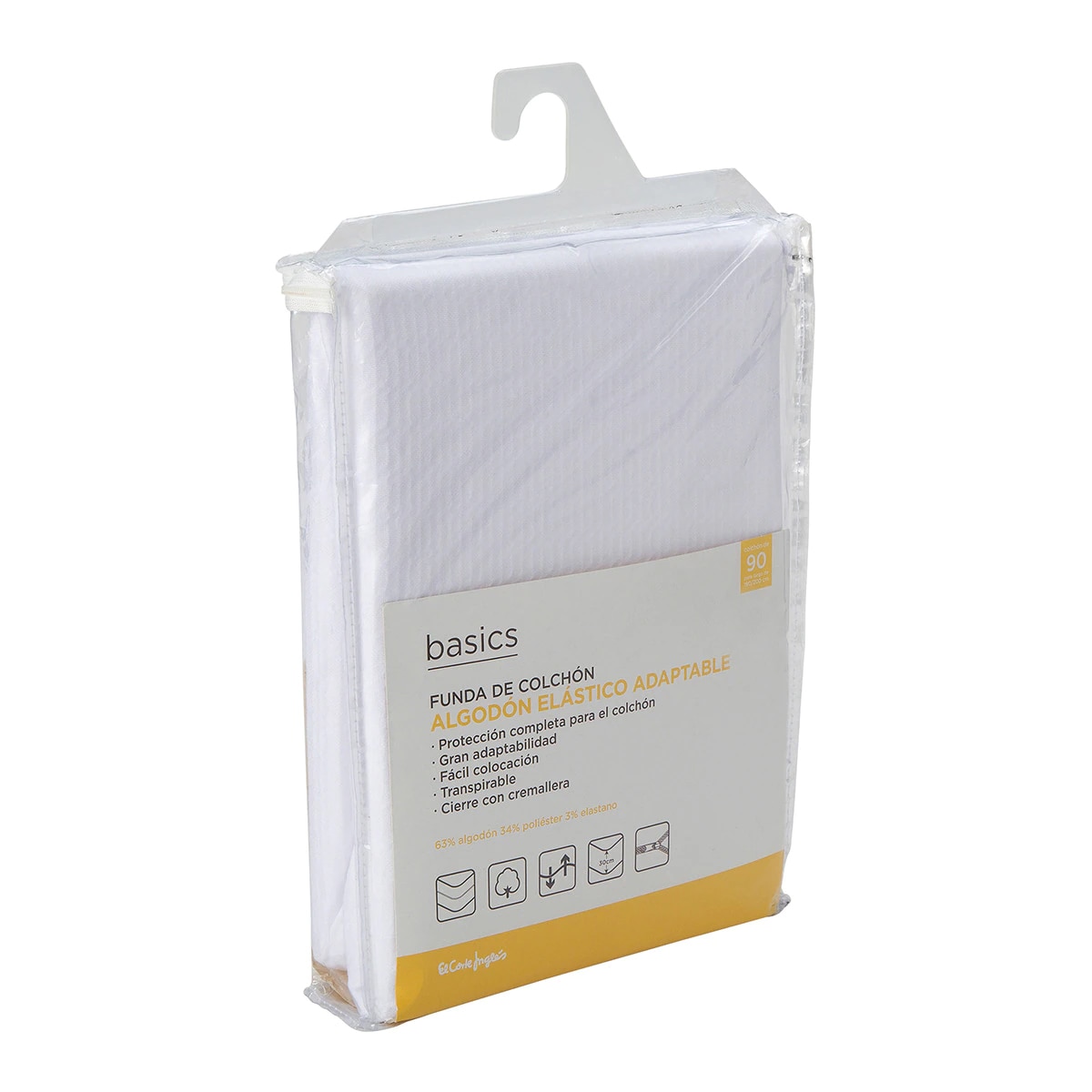 Funda de colchón Algodón Elástico Adaptable Basics El Corte Inglés Blanco-3