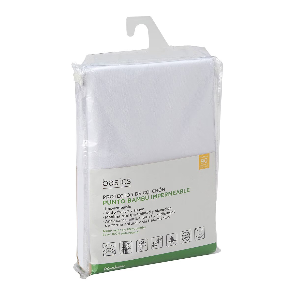 Protetor de colchão em malha de bambu impermeável Basics El Corte Inglés Branco-3