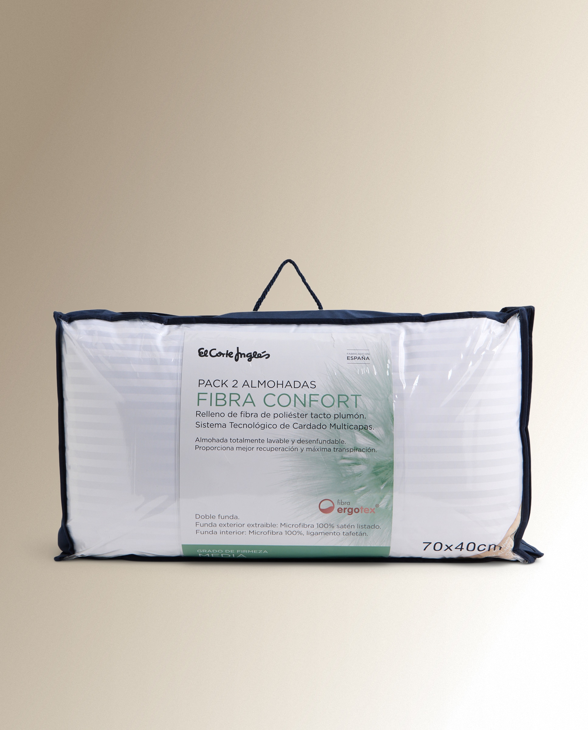 Pack de 2 almohadas de fibra firmeza media - Blanco 40 x 70 cm Blanco-3