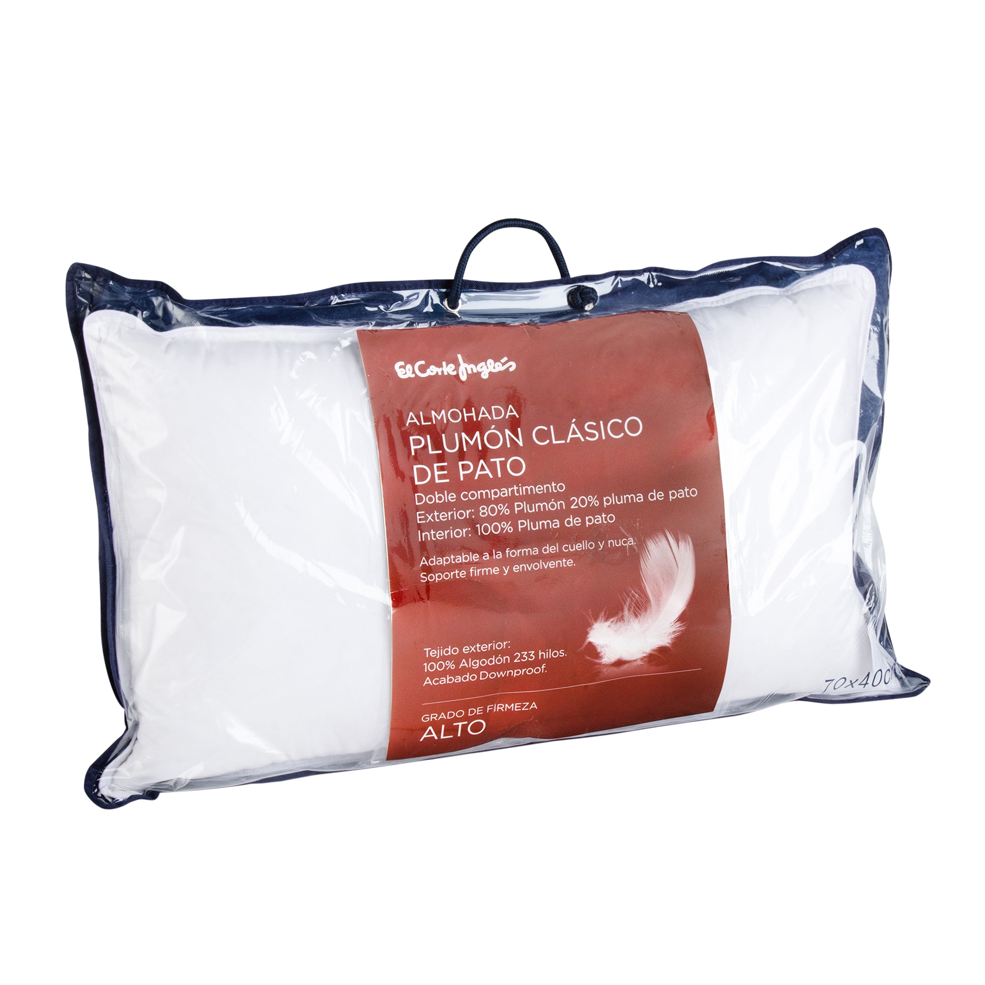 Almohada Plumón de Pato El Corte Inglés Blanco 70 x 40 cm Blanco-2