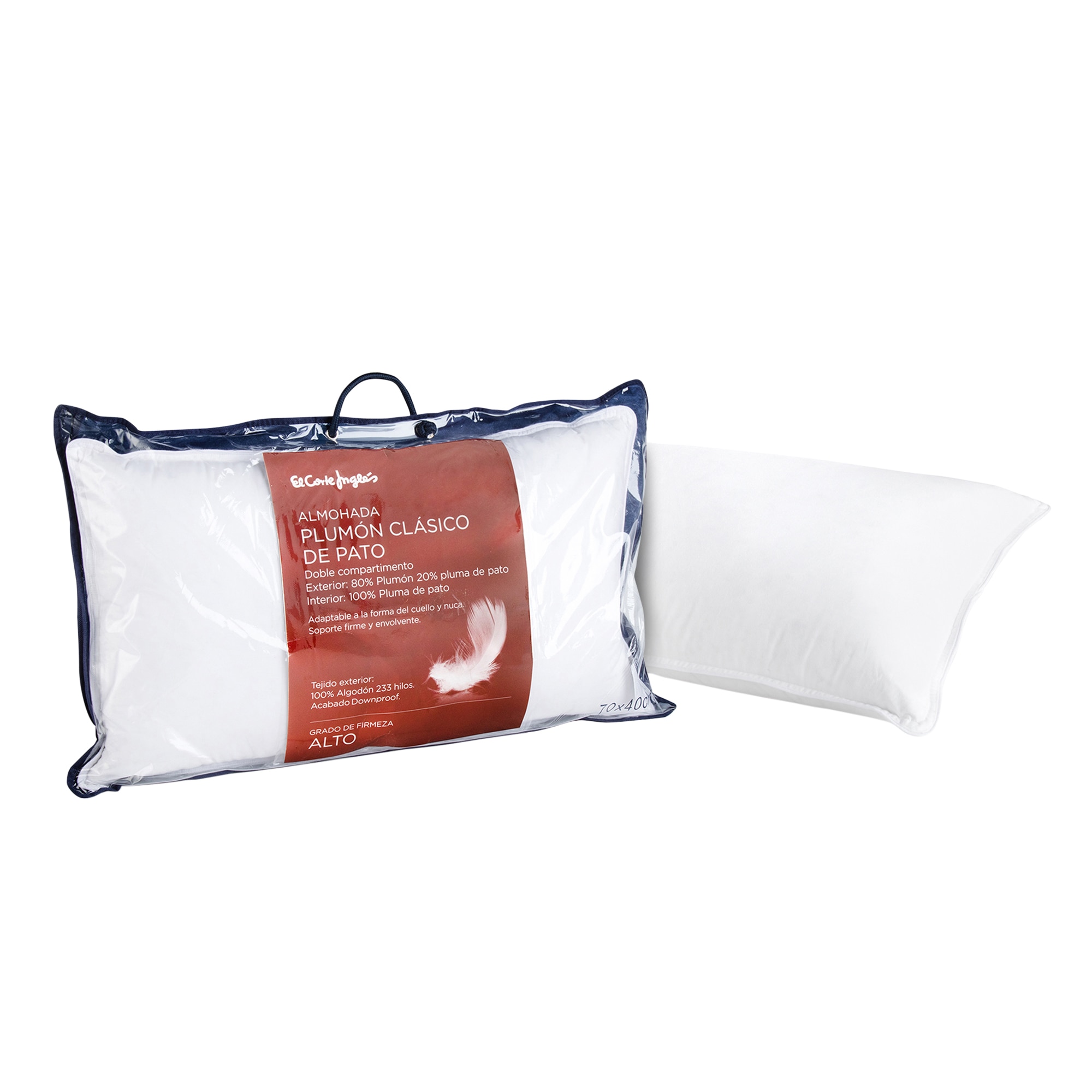 Almohada Plumón de Pato El Corte Inglés Blanco 70 x 40 cm Blanco-4