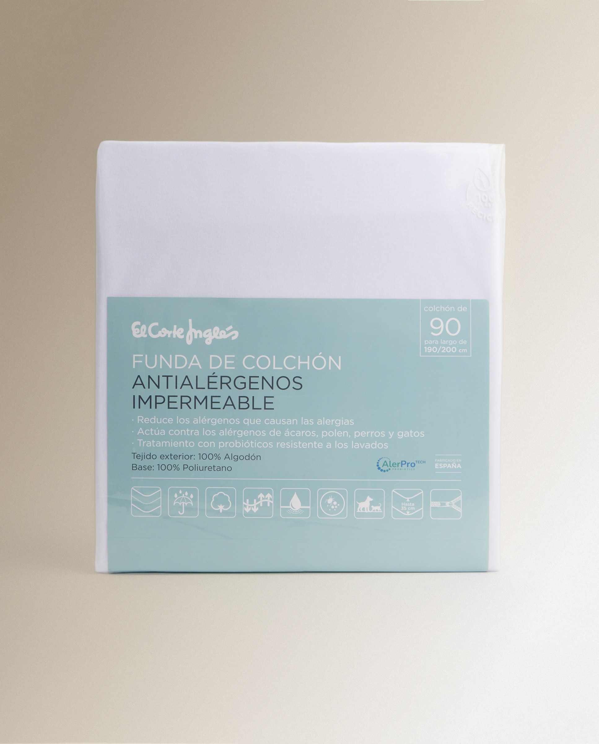 Funda de colchón impermeable algodón Antialérgenos - Blanco Cama 180 x 190/200 cm Blanco-3