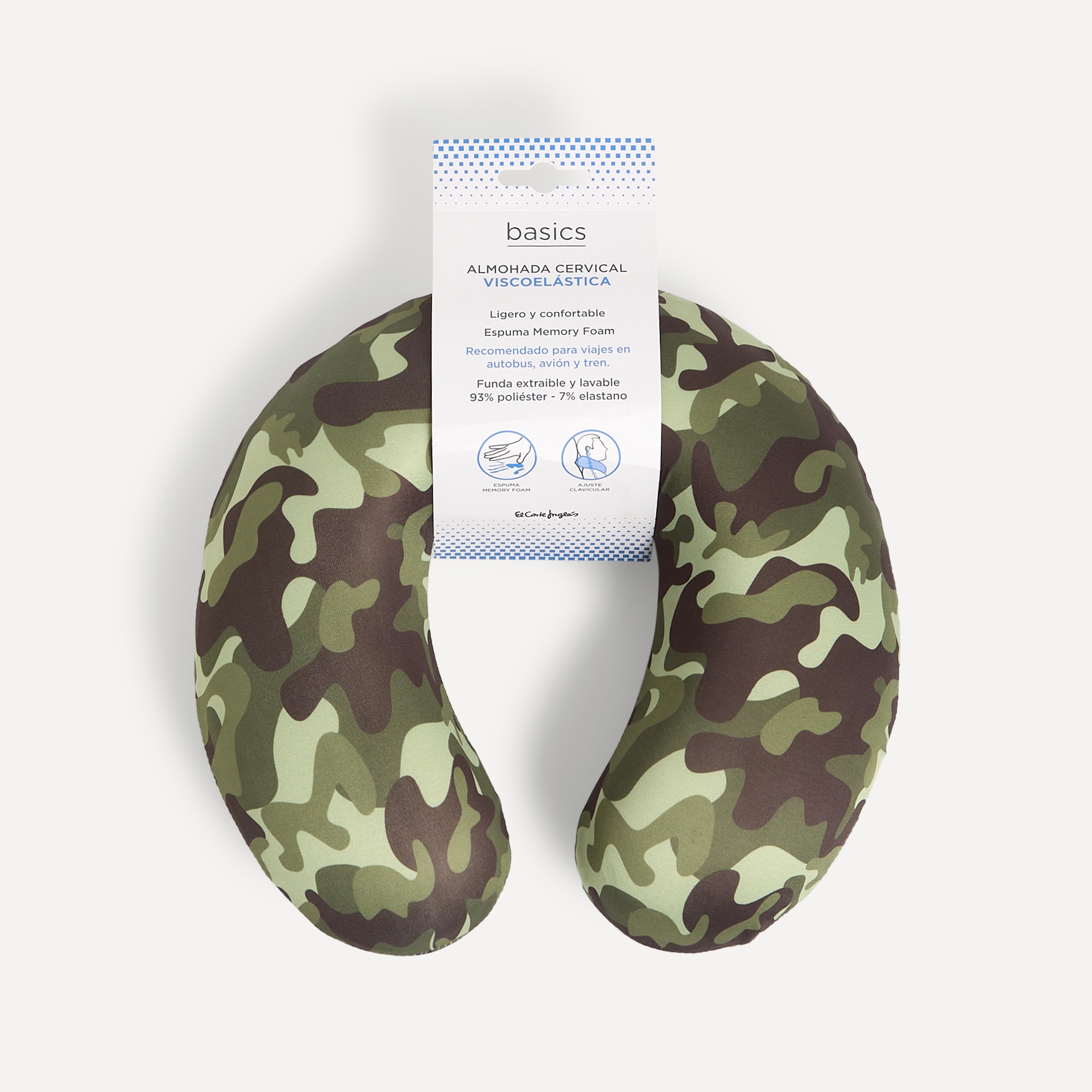 Collarín de viaje viscoelástica Militar Basics El Corte Inglés Verde-3