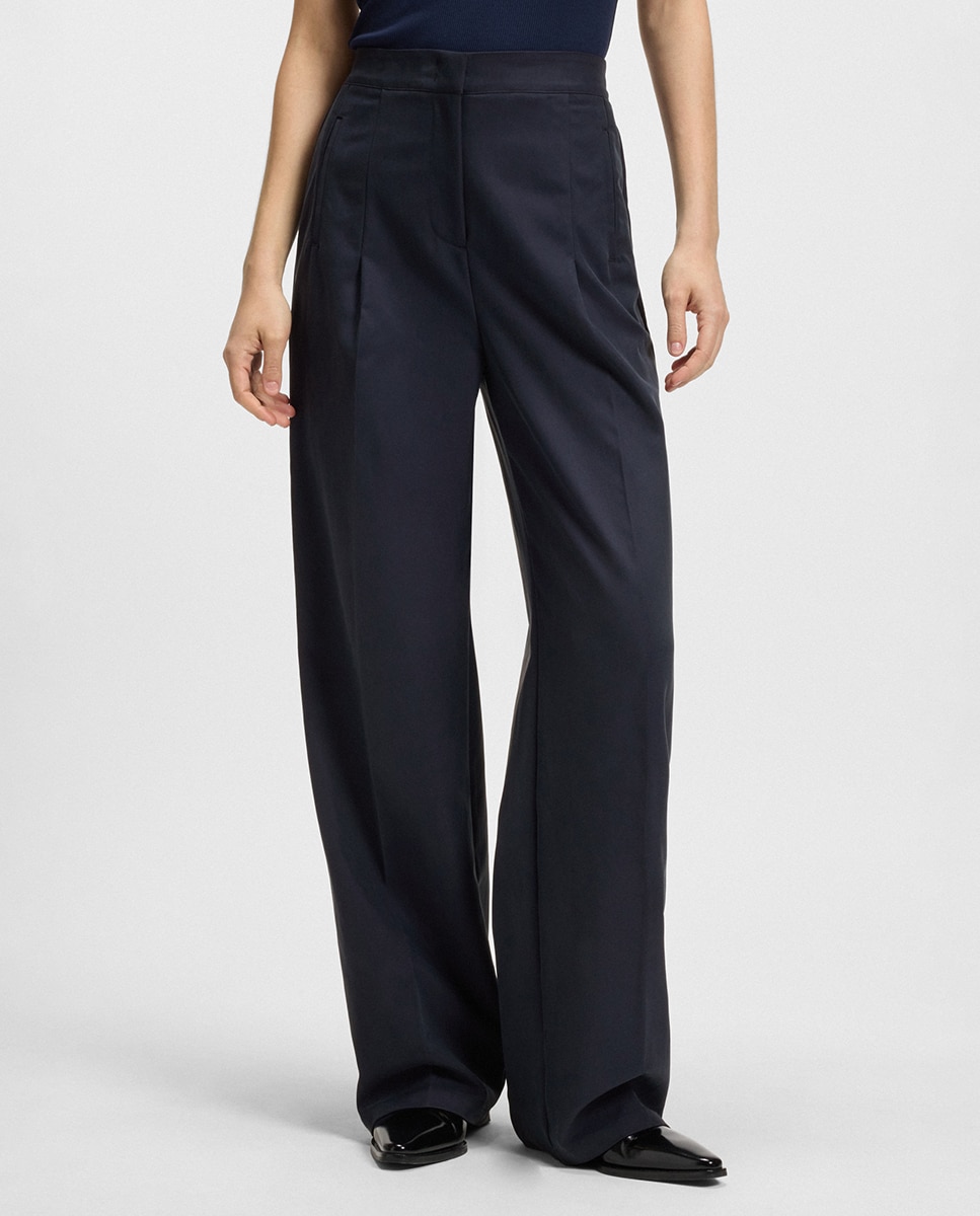 Calças de Fato com Perna Larga Azul-marinho-3