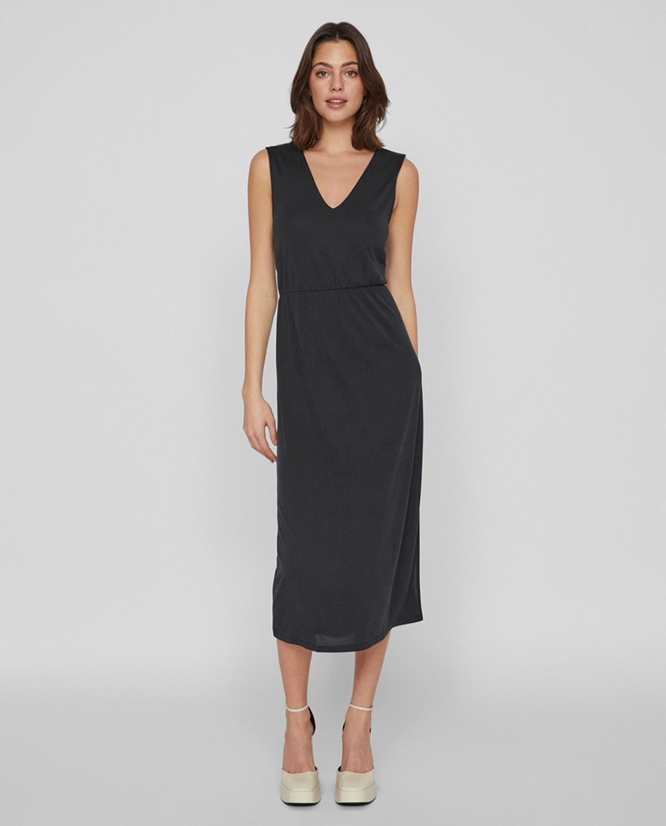 Vestido midi fluido Preto-1