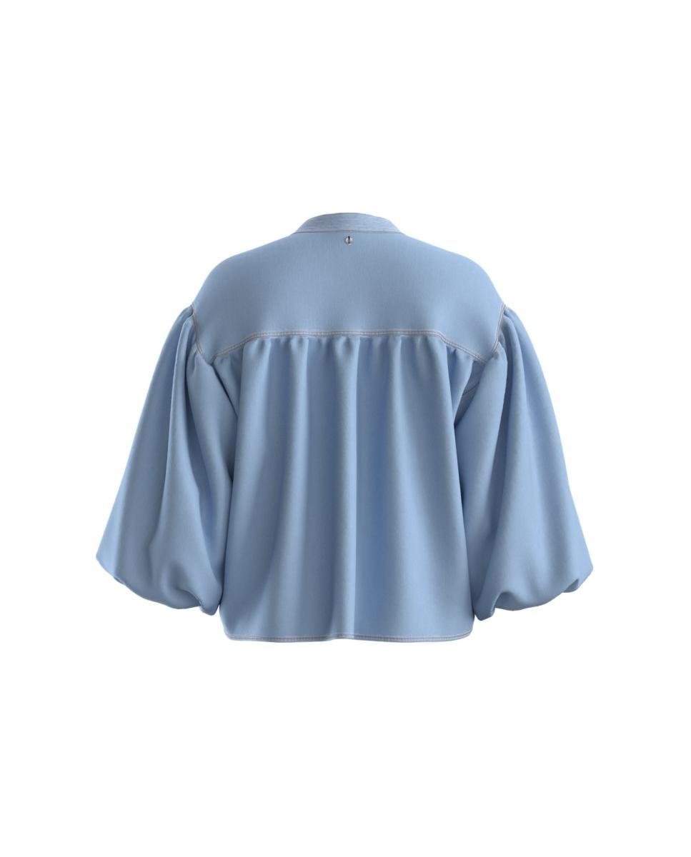 Camisa de mulher com manga comprida Azul-2