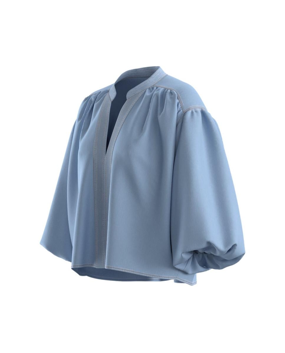 Camisa de mulher com manga comprida Azul-3