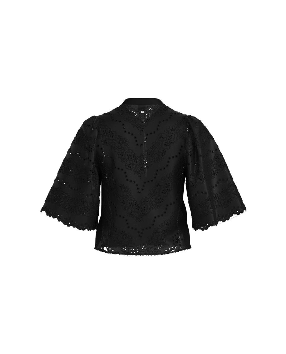 Camisa de mulher com manga comprida Preto-2
