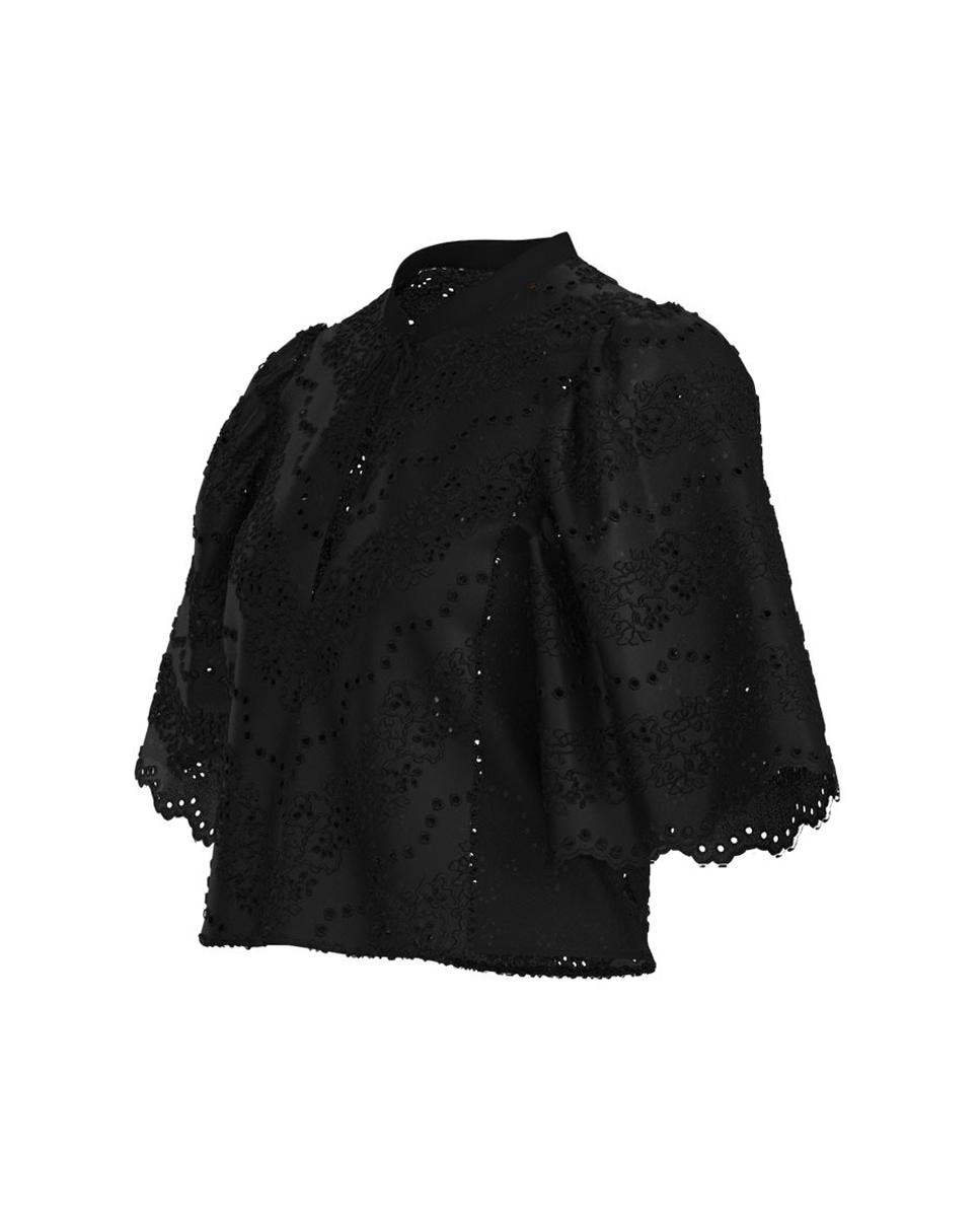 Camisa de mulher com manga comprida Preto-3