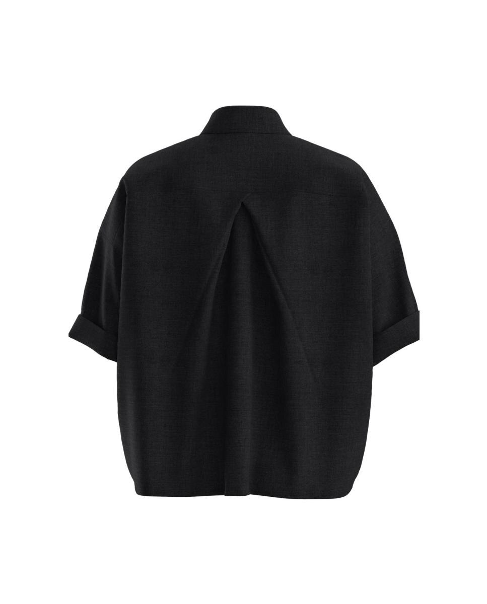 Camisa de mulher com manga comprida Preto-2