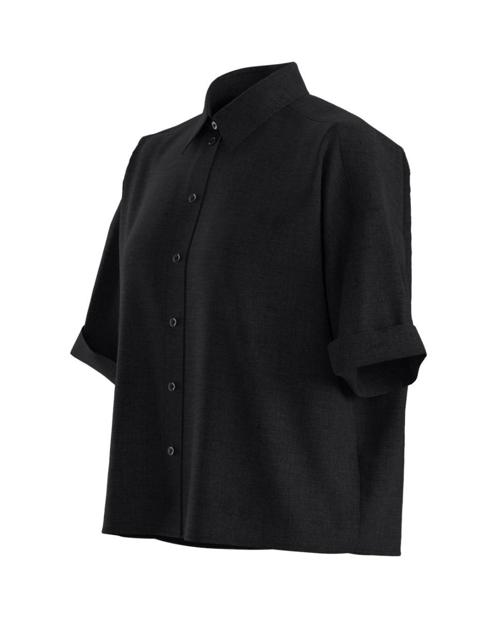 Camisa de mulher com manga comprida Preto-3