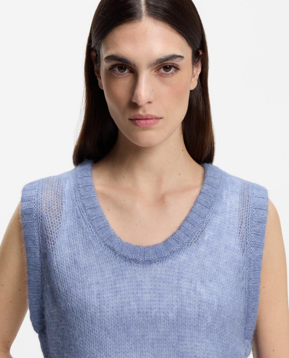 Top de Alças com Decote Redondo Azul-2