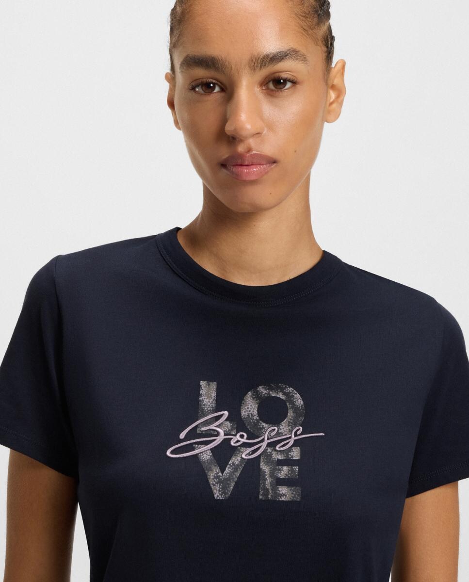 T-shirt de Algodão com Manga Curta Azul-marinho-3