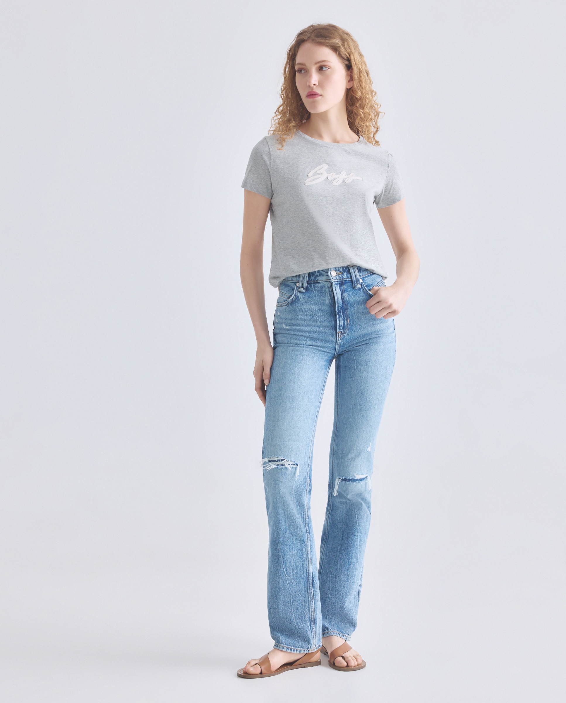 T-shirt Slim com Manga Curta Cinzento-2