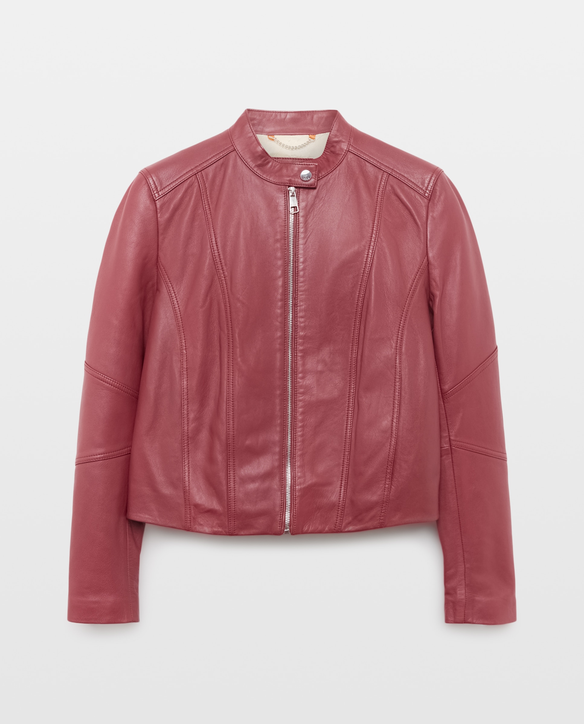 Casaco Tipo Blusão Biker Curto sem Gola e com Estrutura e sem Gola Vermelho/Grená-4