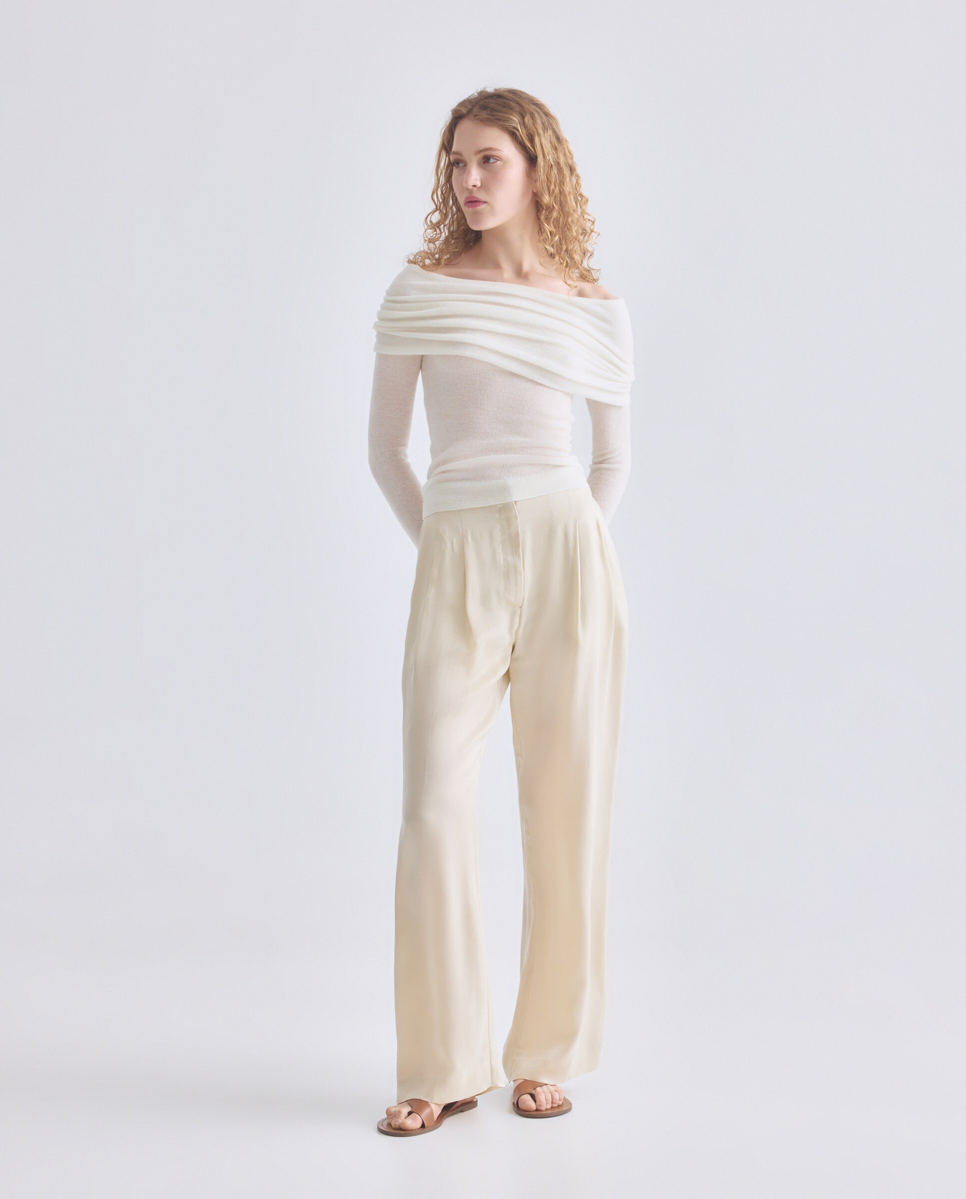 Camisola de Malha de Lã com Manga Comprida Branco-2
