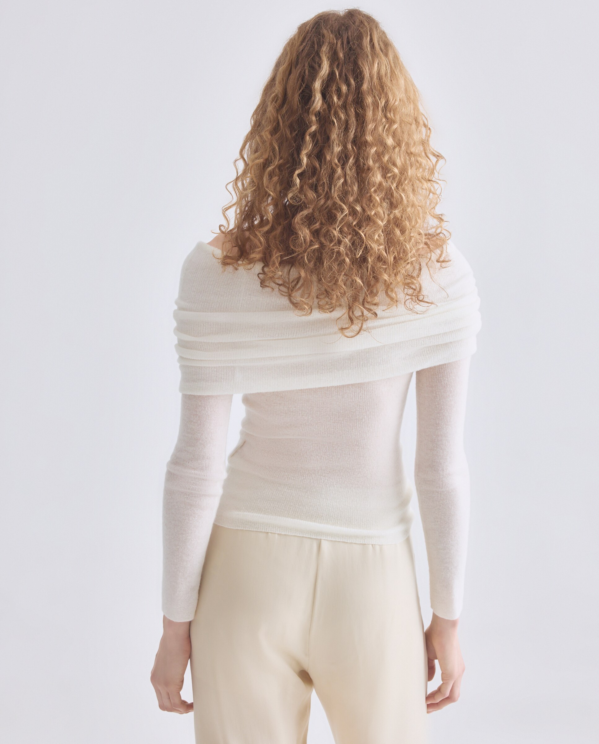 Camisola de Malha de Lã com Manga Comprida Branco-3