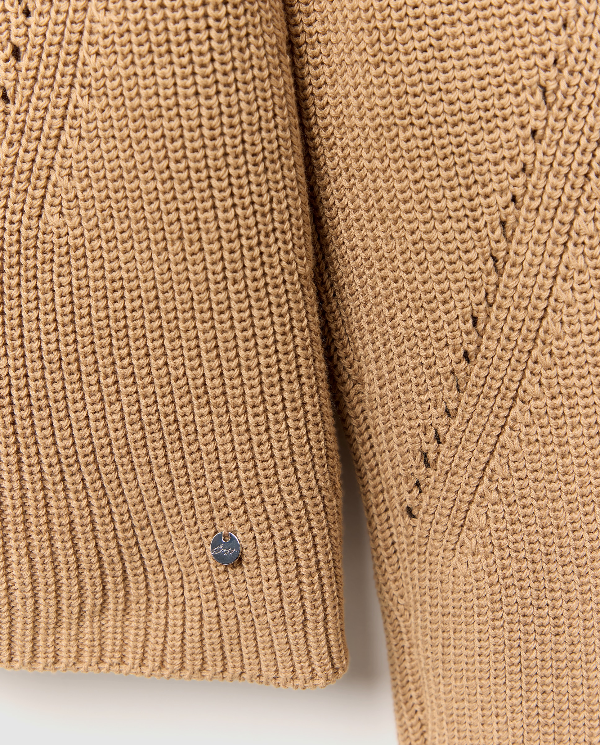 Camisola de Malha com Manga Comprida e Decote em Bico Castanho-5