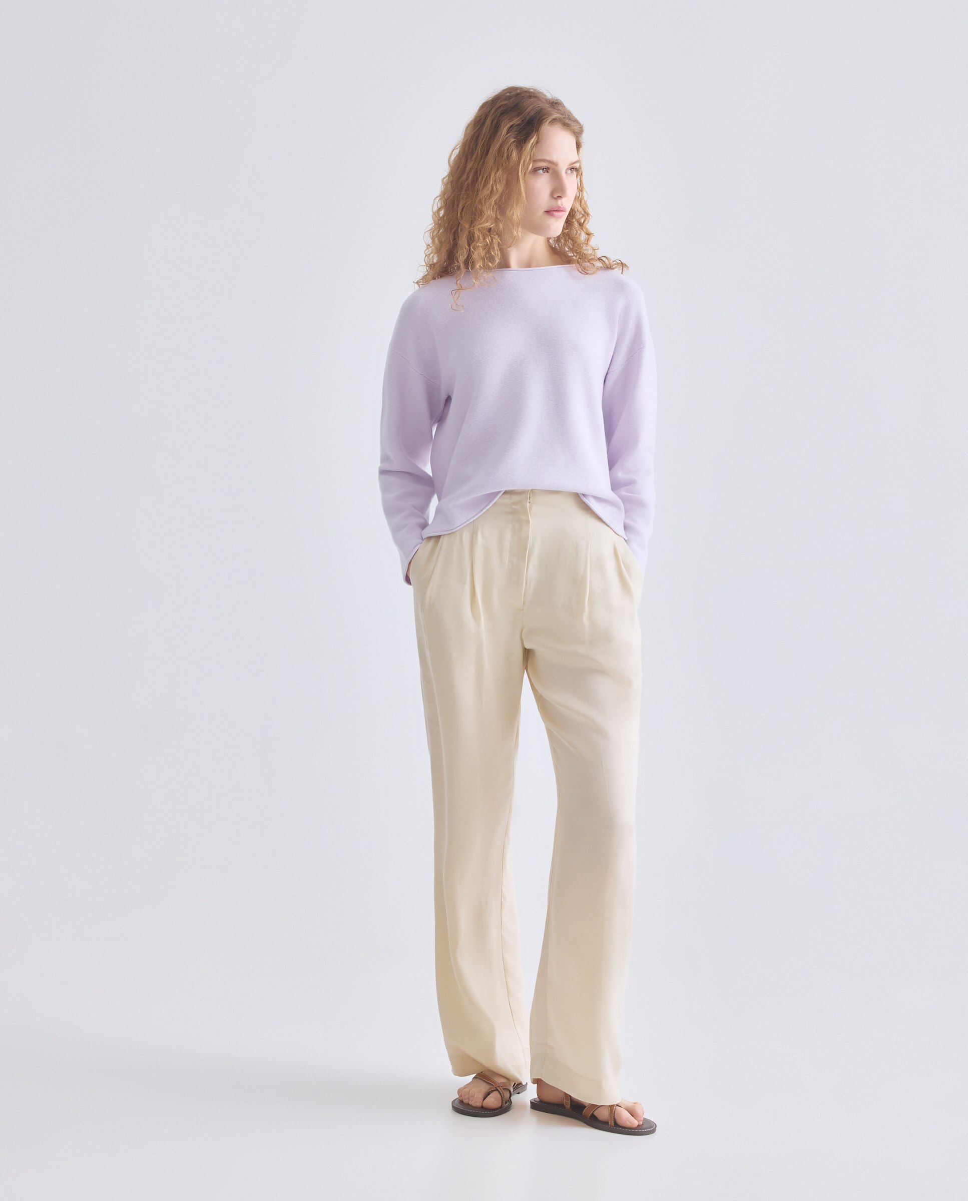 Camisola de Malha com Manga Comprida e Decote Redondo Roxo-2