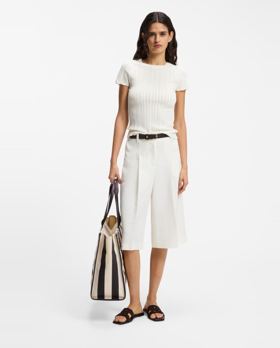 Camisola de malha de mulher com manga curta Branco-3