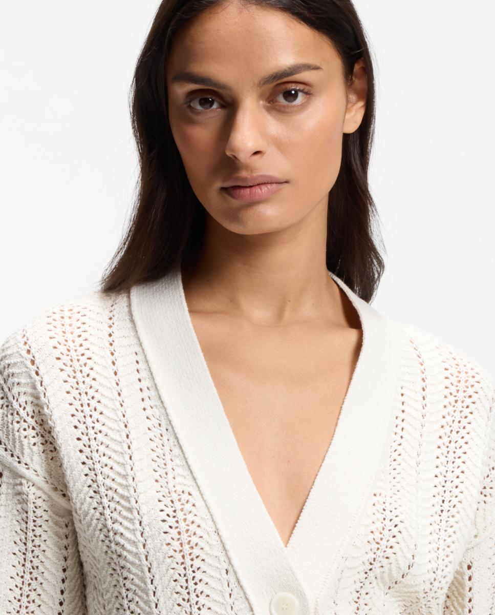 Camisola de malha de mulher com manga comprida Branco-2