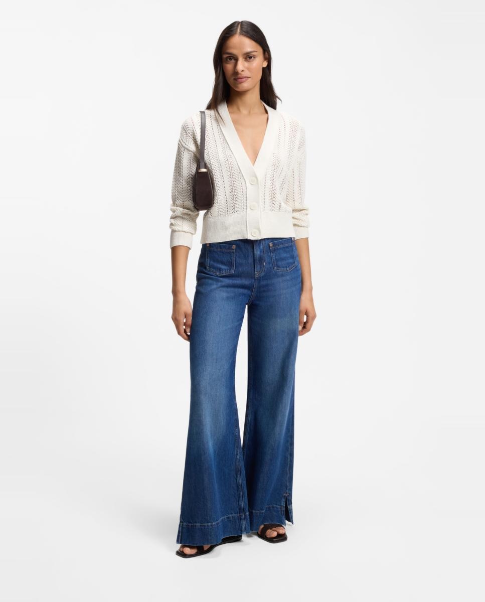 Camisola de malha de mulher com manga comprida Branco-4