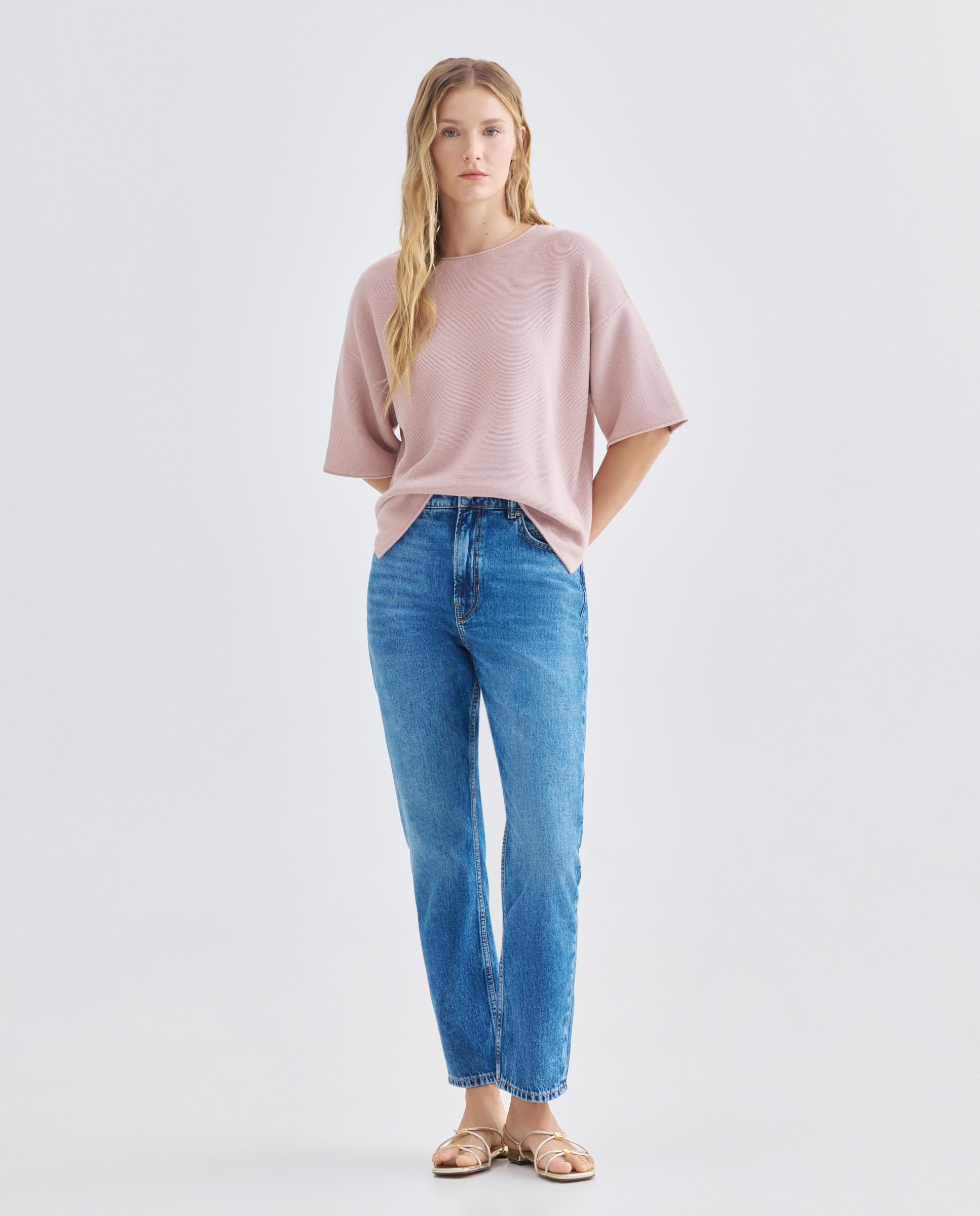 Camisola de malha com manga curta Rosa-2