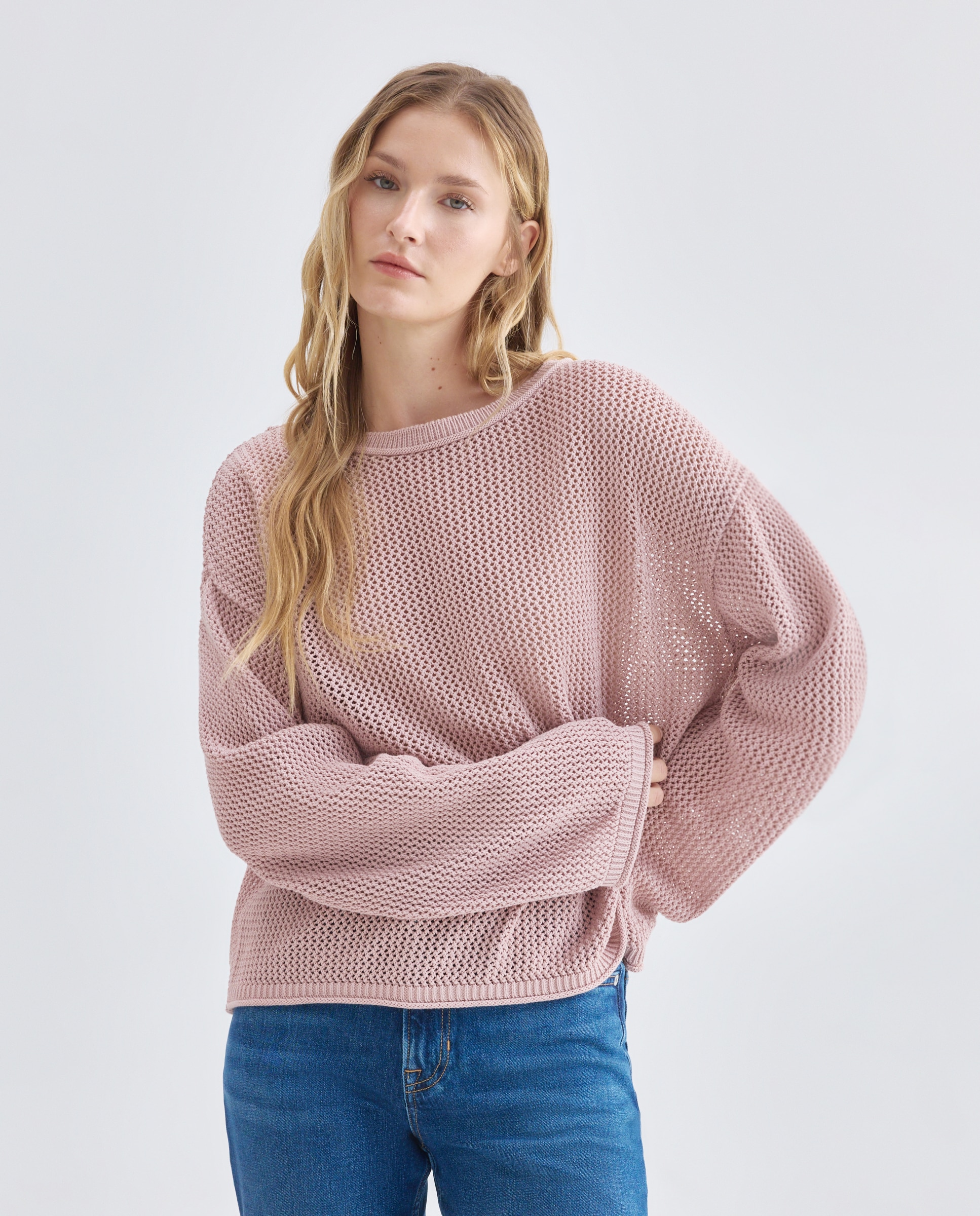 Camisola de malha com manga curta Rosa-1