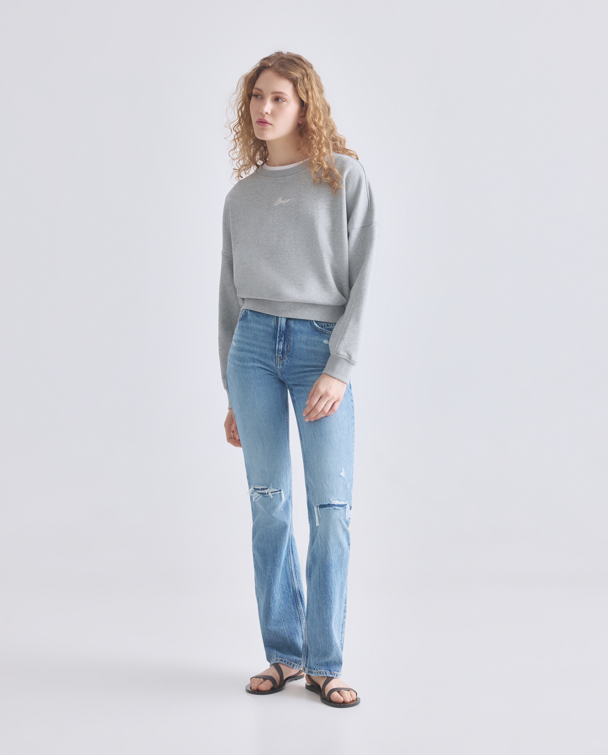 Sweatshirt de Manga Comprida sem Capuz Cinzento-2